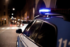 Police cruiser with its lights on