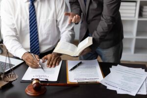 Lawyers discussing carjacking case